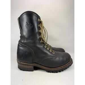 Georgia Logger Boots Leather USA Vintage Work Boot Black Size 9.5W 8”